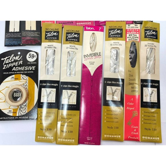 Vintage Zipper Sewing Lot of 14 Talon Coats & Clark Unique Various Adhesive - Picture 7 of 8